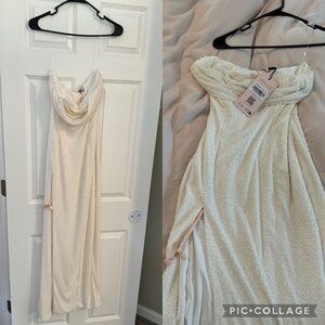 Oh Polly Embellished Cowl Neck Dress in Ivory